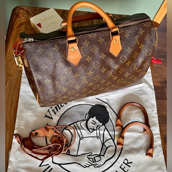 Louis Vuitton Speedy 35 Satchel Brown Monogram Bag AUTHENTIC REFURBED OLD “SD” - Picture 10 of 17
